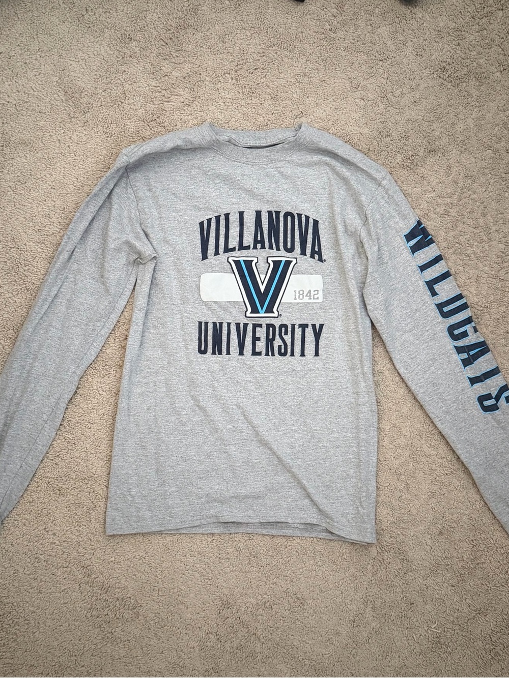 Champion Gray Villanova University Long Sleeve Shirt with Navy & Blue Logo